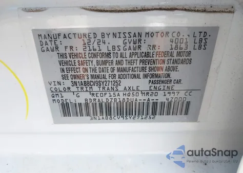 2025 Nissan Sentra Sv from USA, damaged, VIN 3N1AB8CV9SY271252